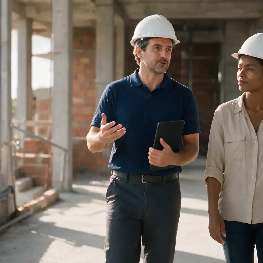Representante da HORBRAS acompanha serviços e conversa com o cliente em uma obra